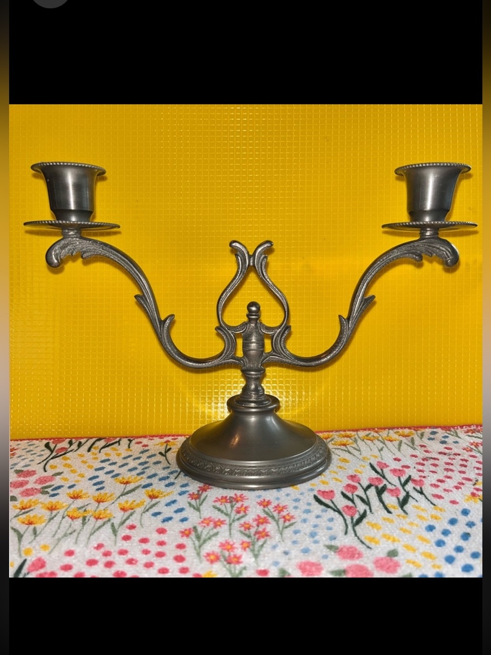 Vintage pewter candelabra / candle stick holder. Made in Italy good condition